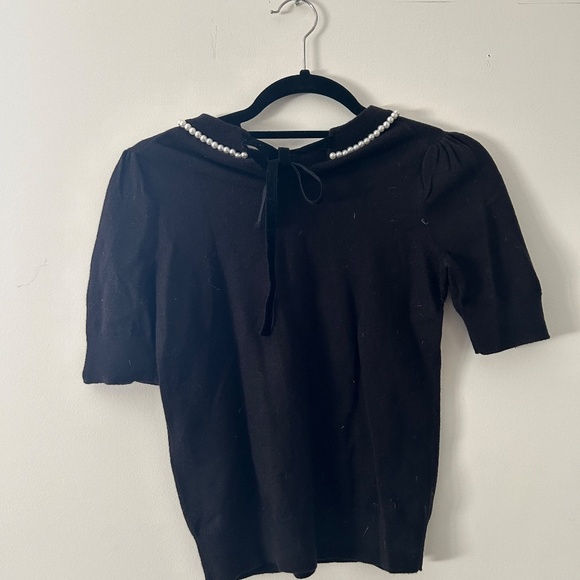 Kate Spade Black Pearl-Embellished Short-Sleeve Sweater - Picture 2 of 3